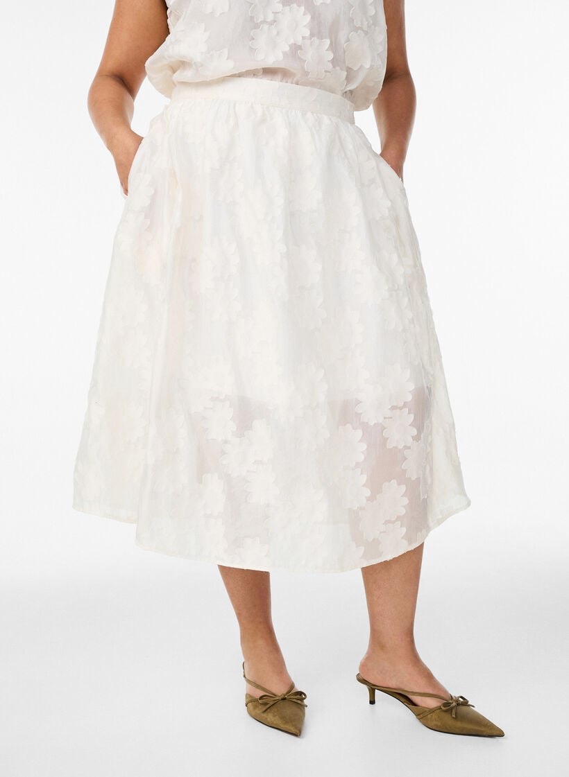 Floral jacquard midirok, Vanille, Model image number 2
