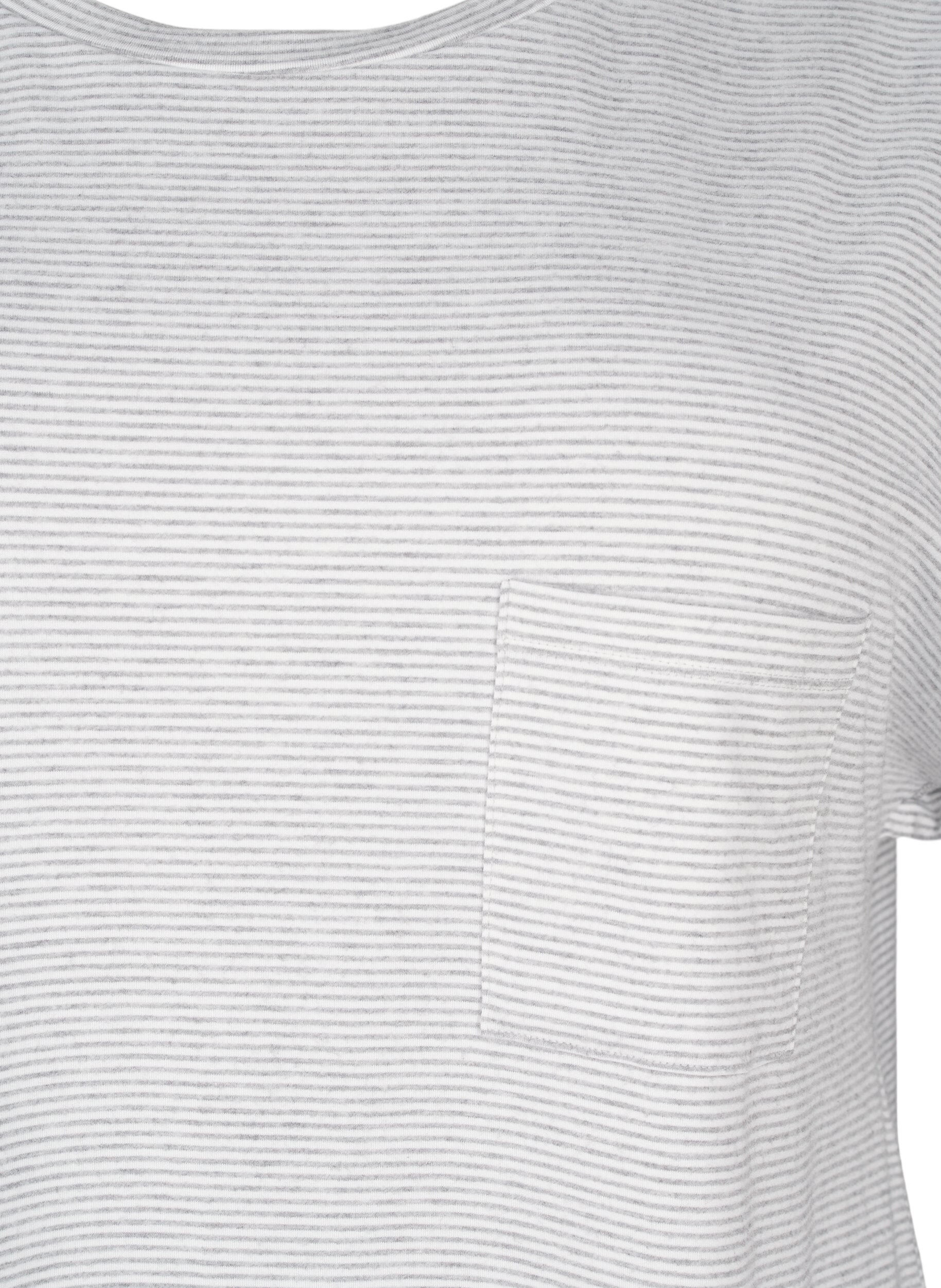 Zizzi Gestreept nachthemd met korte mouwen, Grijs, Packshot image number 2