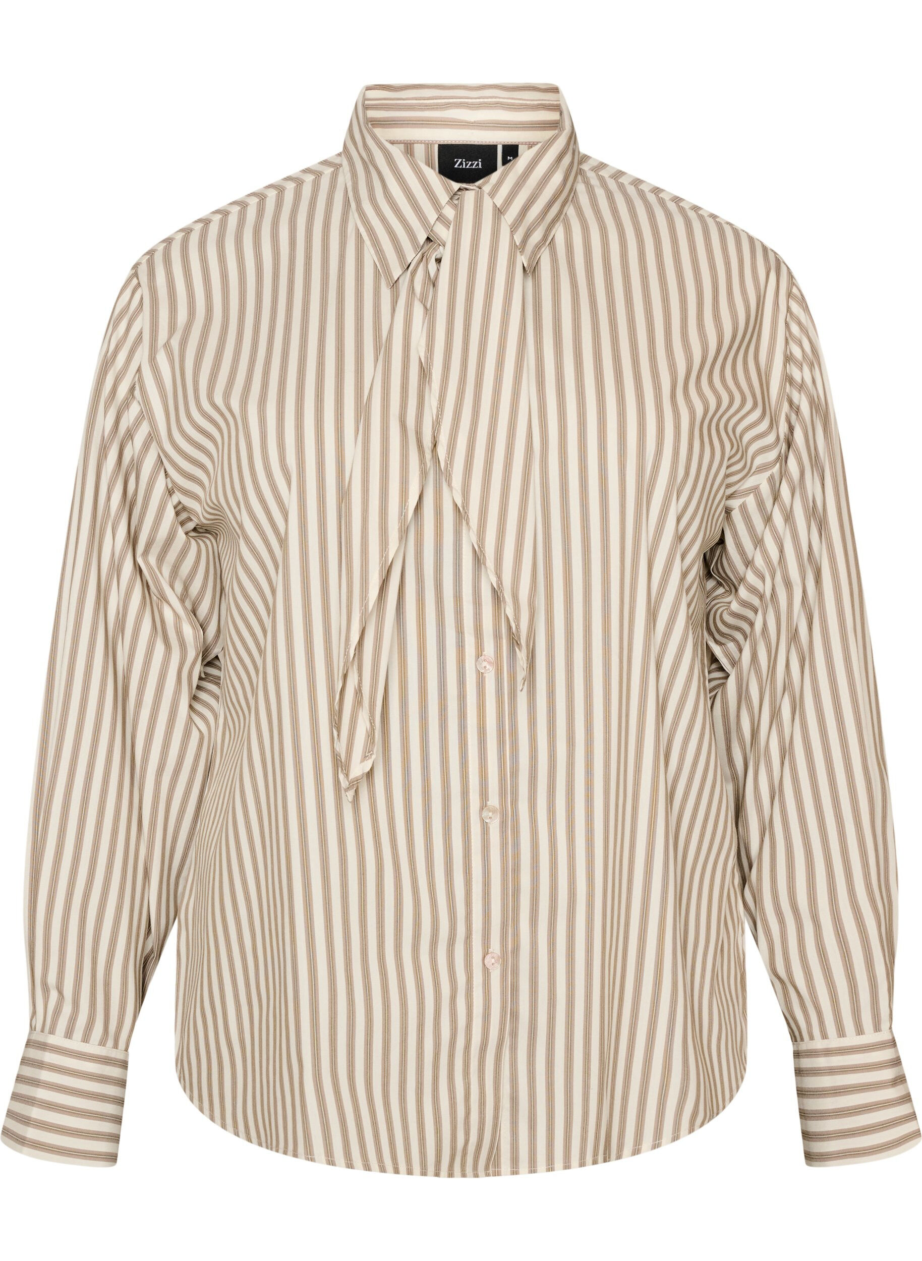 ZizziGestreept overhemd met afneembare strik aan de hals, Beige, Packshot image number 0