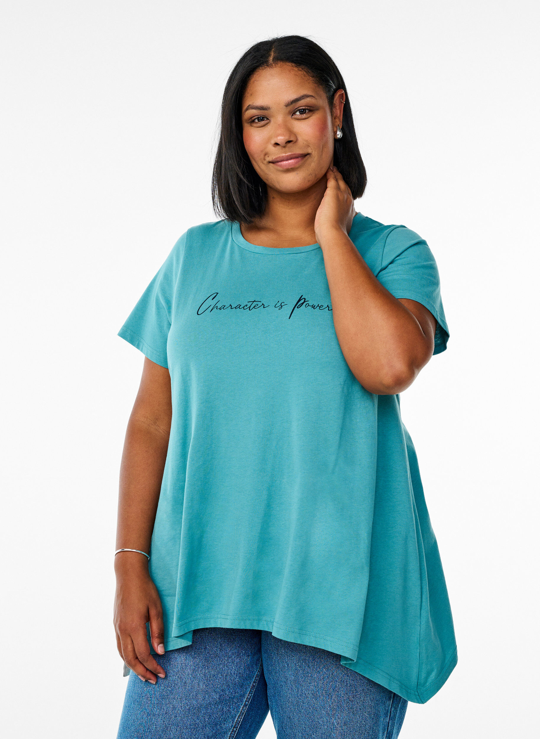 Zizzi T-shirt met ronde hals en A-lijn vorm, Groen, Model image number 0