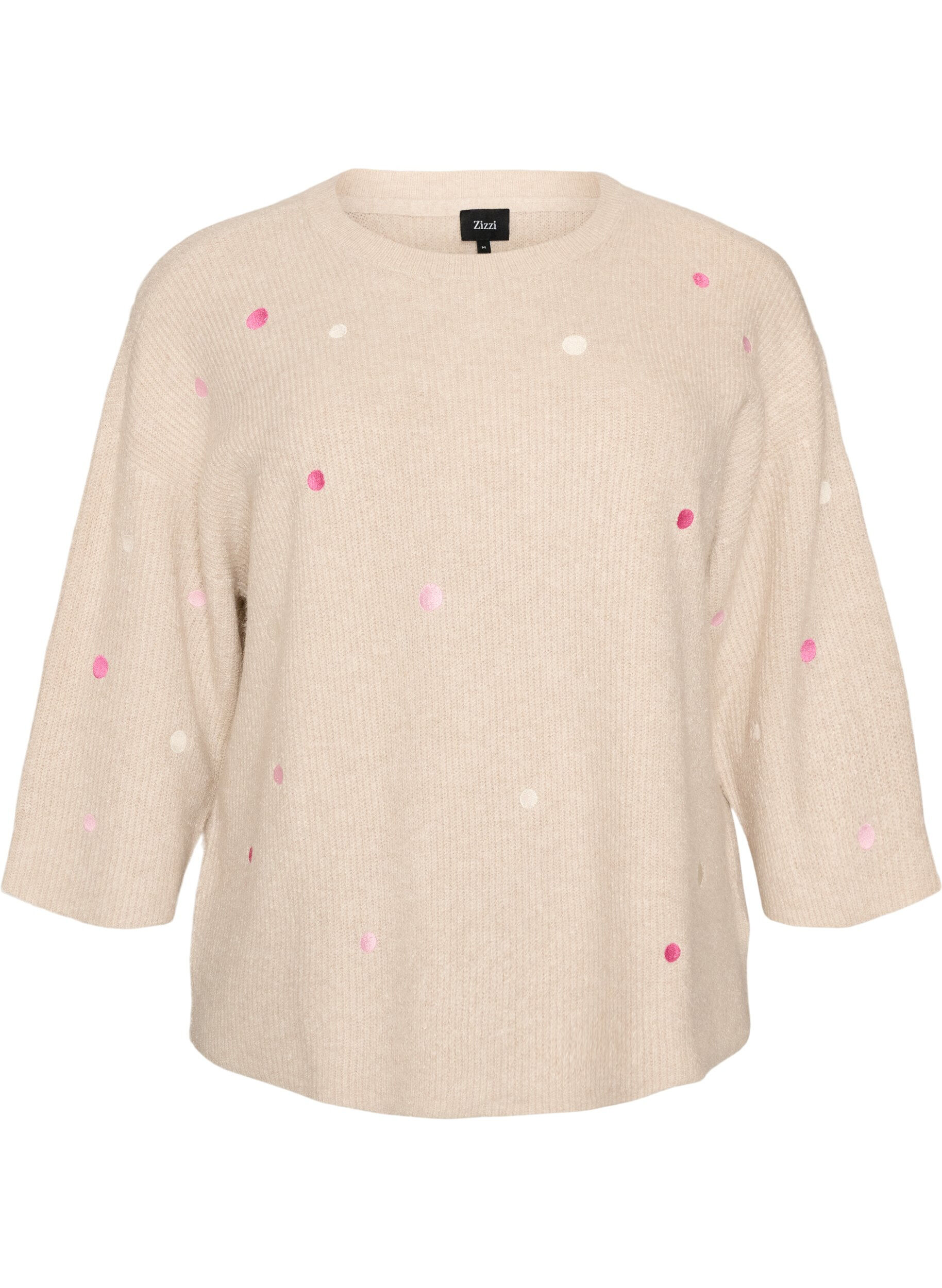 ZizziGebreide blouse met kleine geborduurde motieven, Beige, Packshot image number 0
