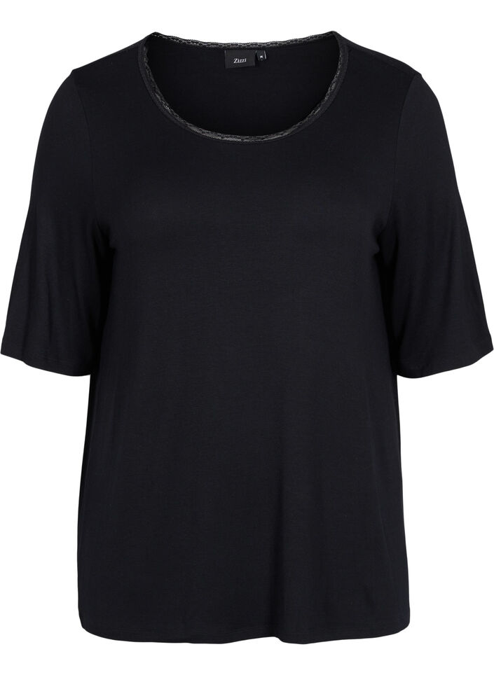 Nachthemd met korte mouwen in viscose, Black, Packshot image number 0