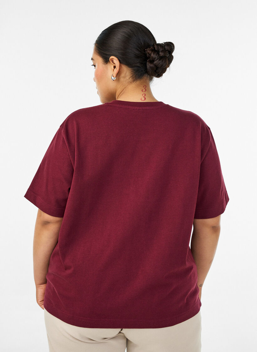 Boxy katoenen T-shirt, Rood, Model image number 2