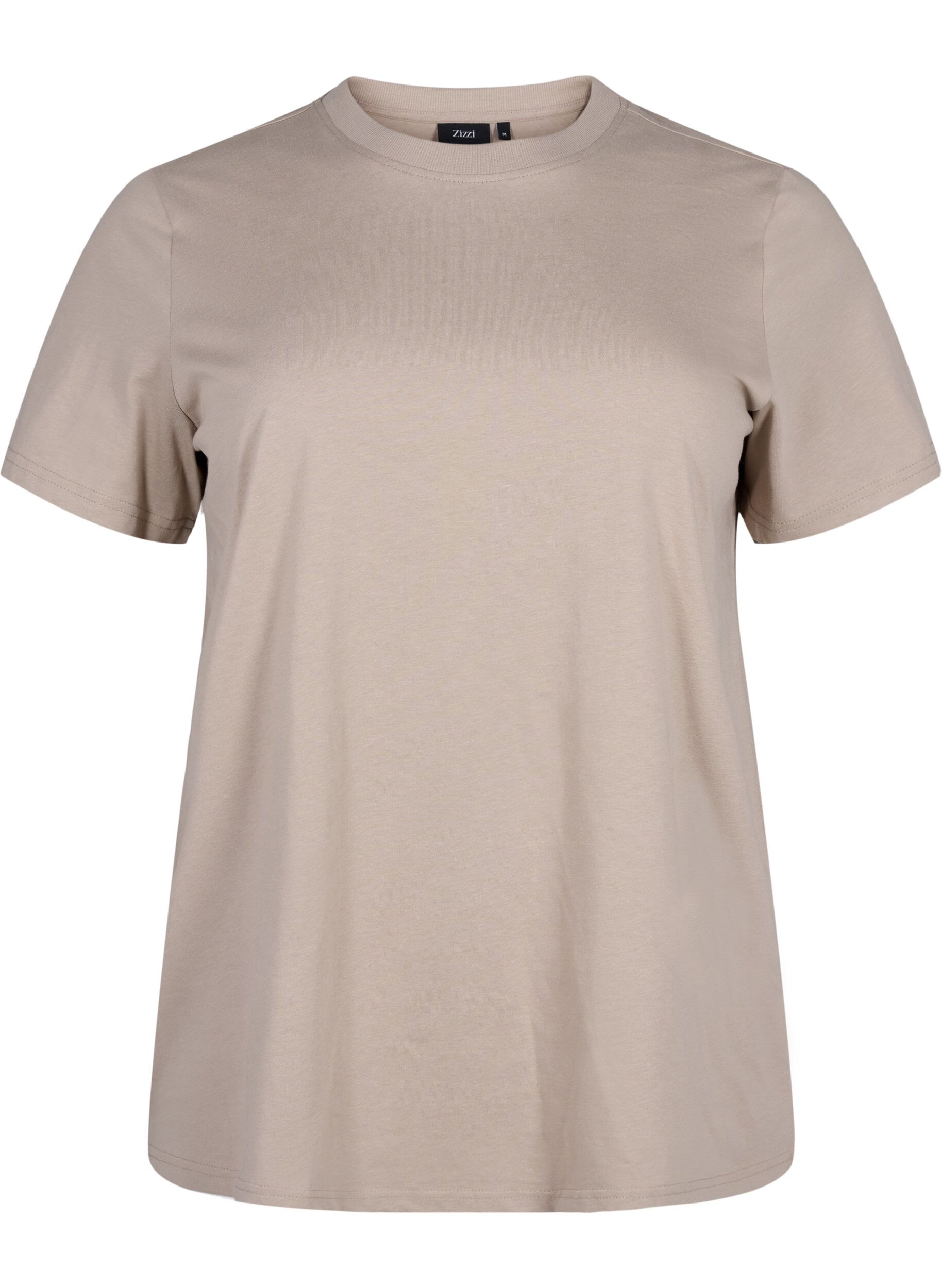 Zizzi Basic katoenen T-shirt met ronde hals, Beige, Packshot image number 0