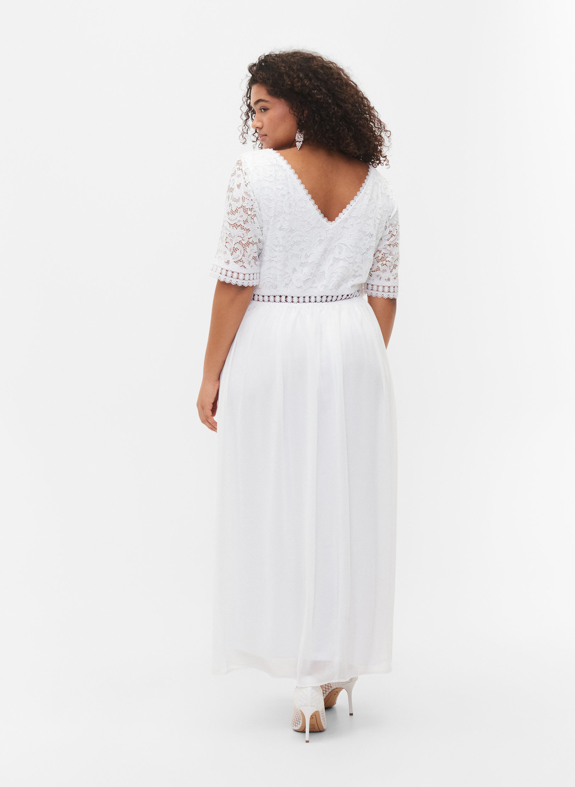 Zizzi Maxi-jurk met rugdecollet&eacute; en korte mouwen, Bright White, Model image number 1