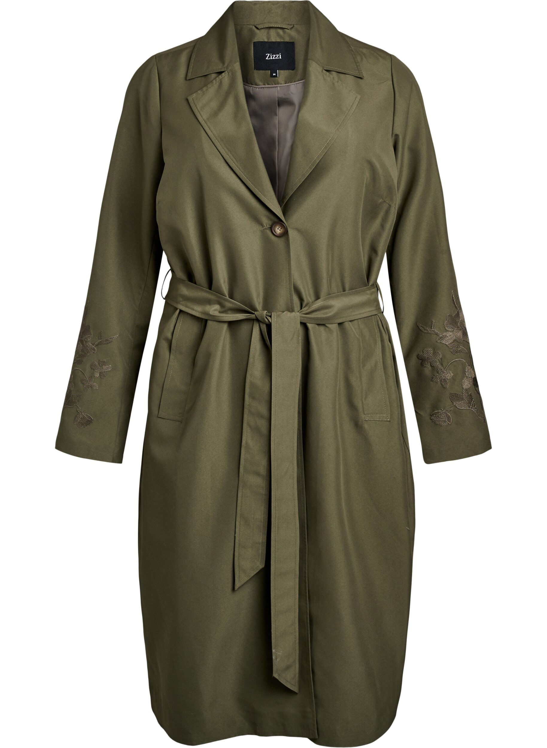 Zizzi Lange trenchcoat met borduursels, Groen, Packshot image number 0