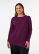 Jersey blouse met asymmetrische kanten rand, Paars, Model image number 0
