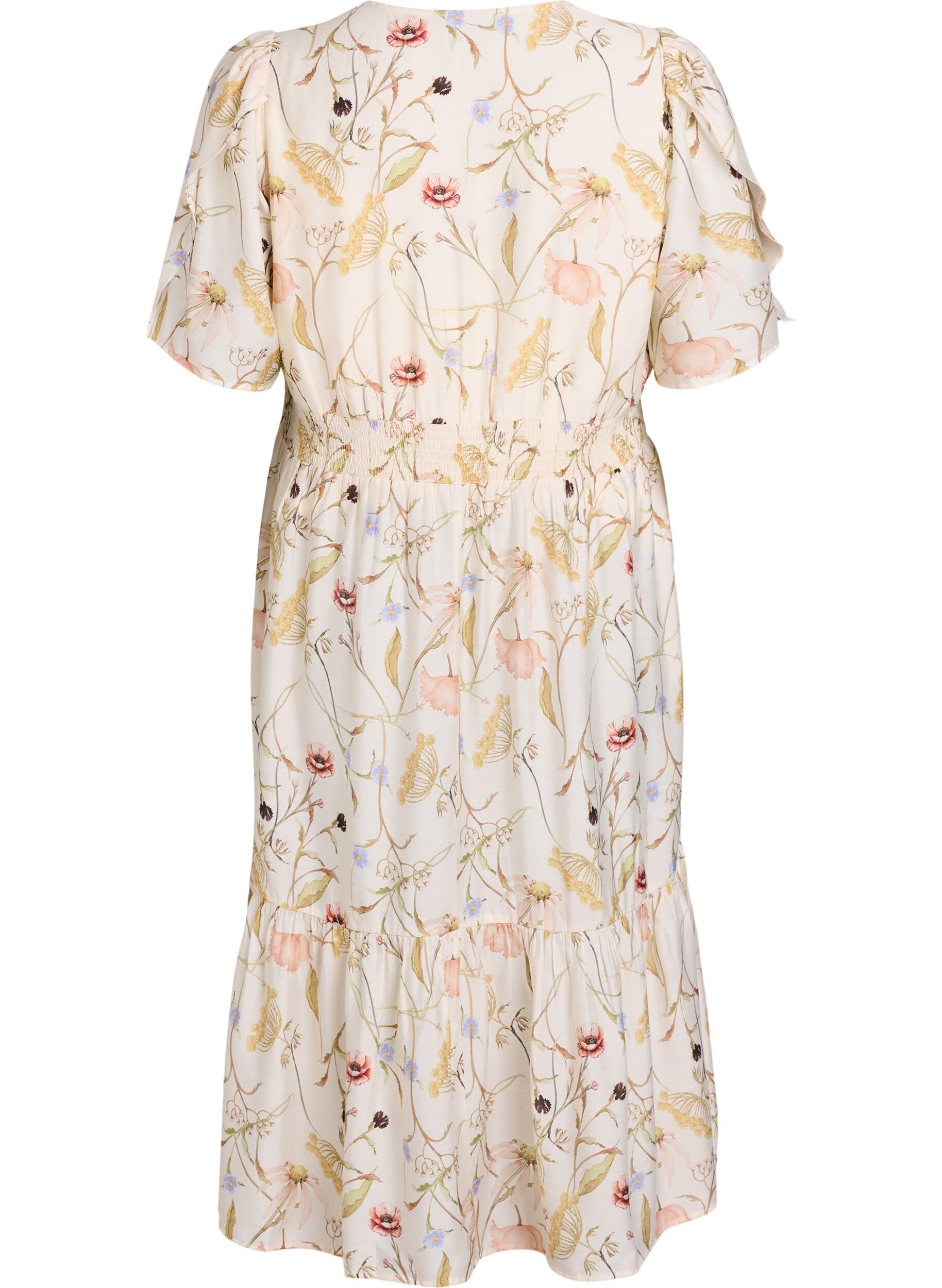 Zizzi Midi-jurk met bloemen met een A-lijn vorm, Beige, Packshot image number 1
