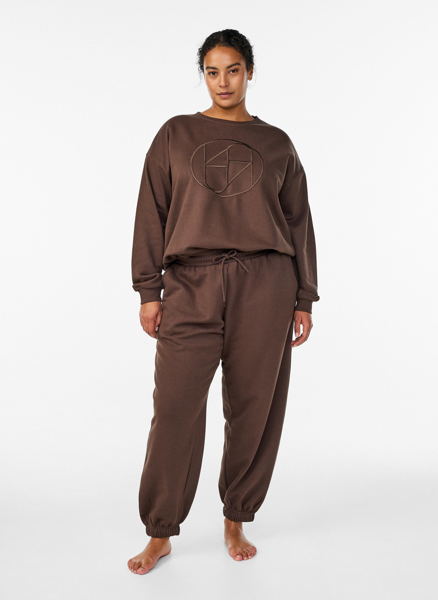 ZizziSweatshirt met motief, Bruin, Model image number 1