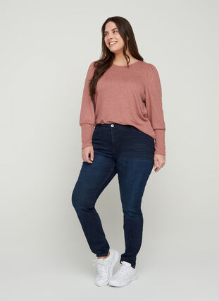 Super slim Amy jeans met hoge taille, Dark blue denim, Model image number 0
