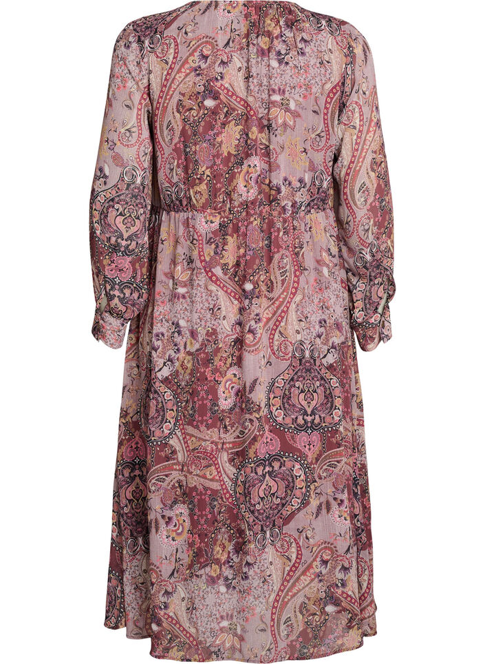 Midi-jurk met paisleyprint en elastische taille, Paars, Packshot image number 1
