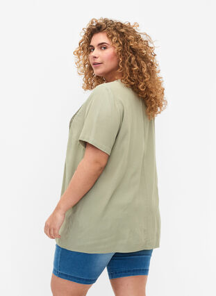 Viscose blouse met korte mouwen en plooien, Seagrass , Model image number 1