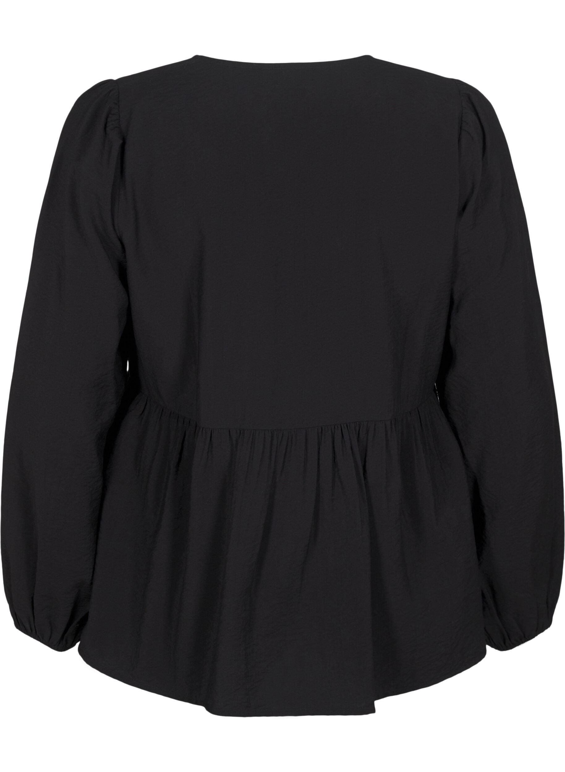 Zizzi Viscose blouse met strikjes en lange mouwen, Black White Bow, Packshot image number 1