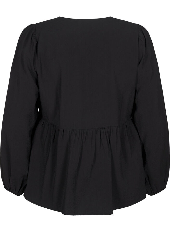 Viscose blouse met strikjes en lange mouwen, Black White Bow, Packshot image number 1