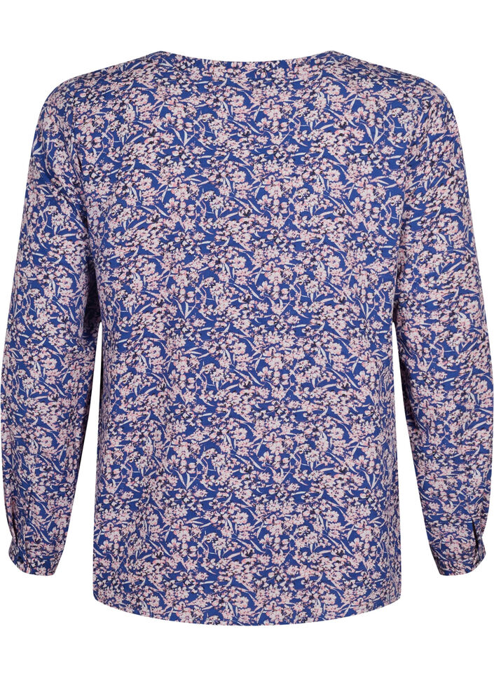 FLASH - Blouse met lange mouwen en print, Strong Blue Flower, Packshot image number 1