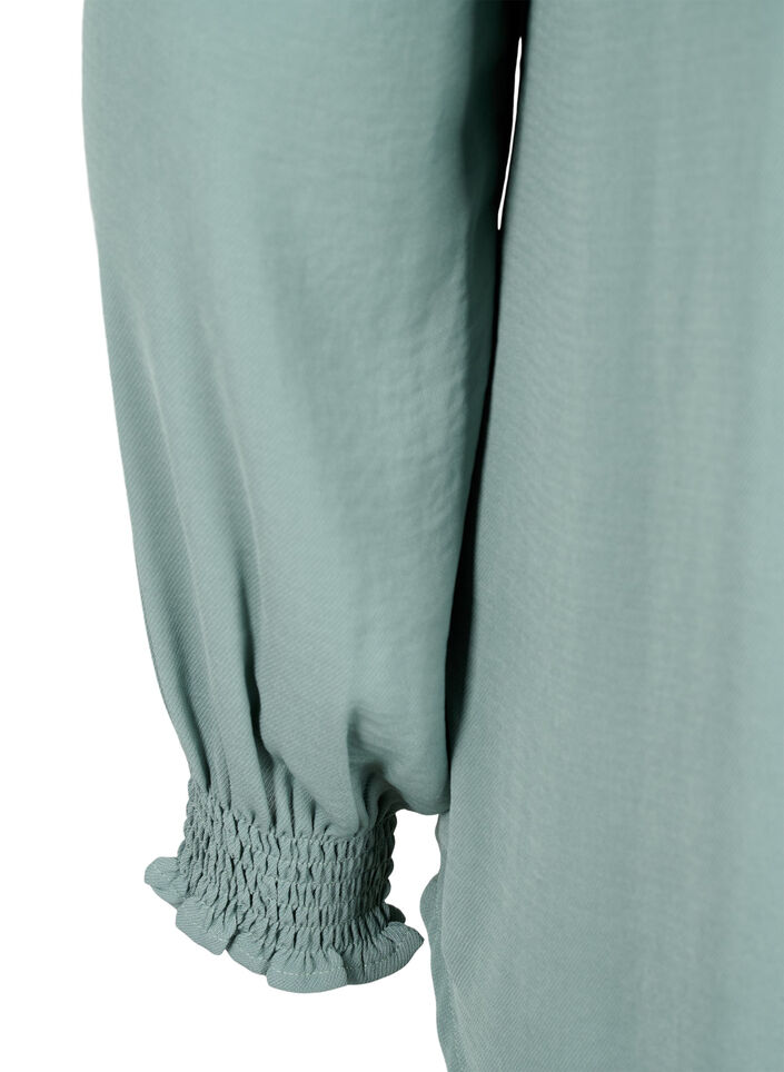 Blouse met smok en V-halslijn, Chinois Green, Packshot image number 3