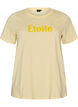 T-shirt van biologisch katoen met velourstekst, Geel, Packshot image number 0