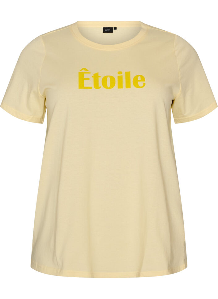 T-shirt van biologisch katoen met velourstekst, Geel, Packshot image number 0