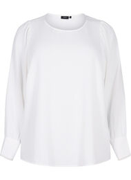 Blouse met lange mouwen en textuur, Bright White