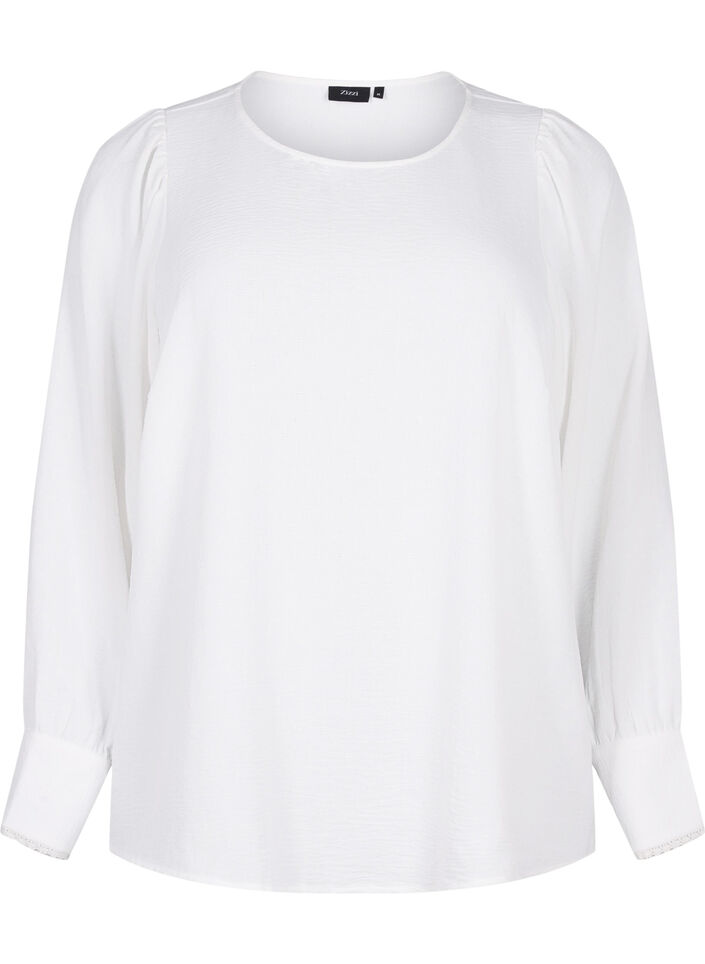 Blouse met lange mouwen en textuur, Bright White, Packshot image number 0