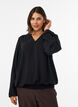 Blouse met ballonsilhouet en V-hals, Zwart, Model image number 0