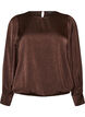 Blouse met satijnen look en ballonvorm, Bruin, Packshot image number 0