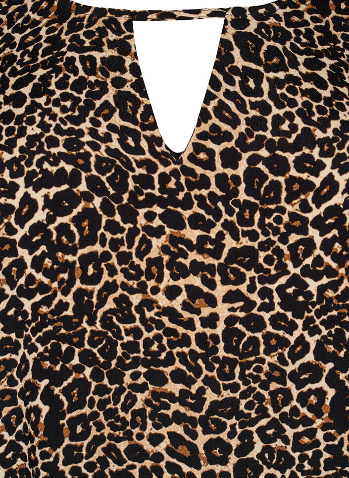 Viscose blouse met korte mouwen met print, Bruin, Packshot image number 2