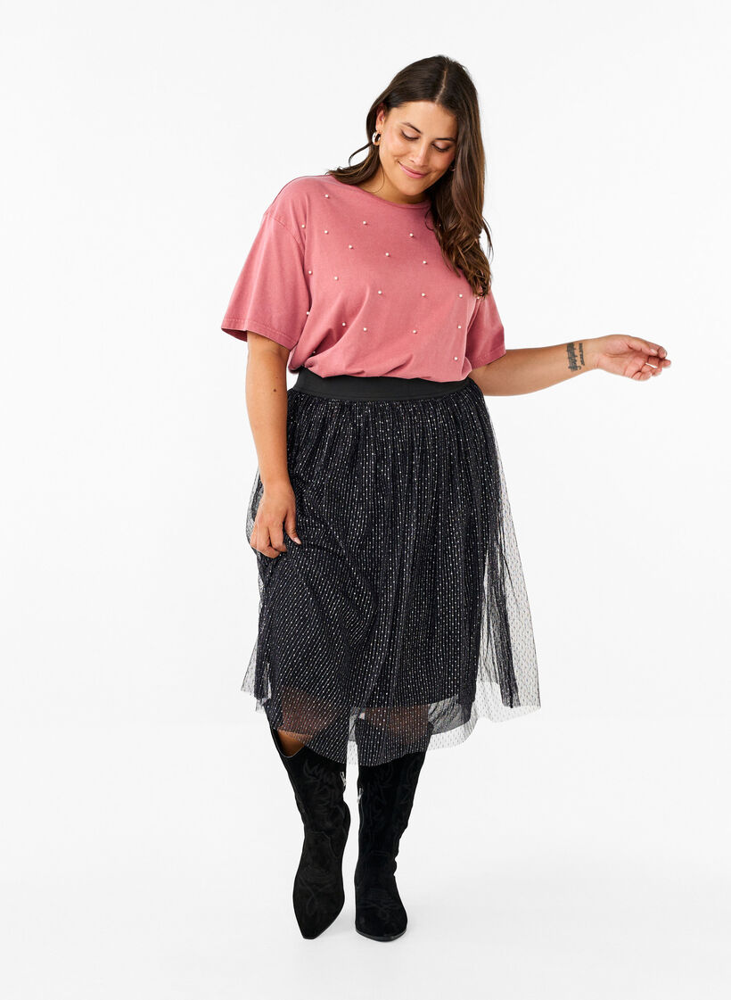 T-shirt met parels, Heather Rose Washed, Model image number 2