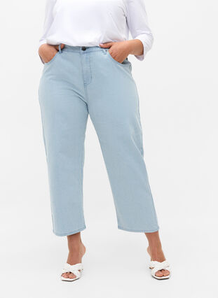Straight jeans met enkellengte, Light Blue Stripe, Model image number 2
