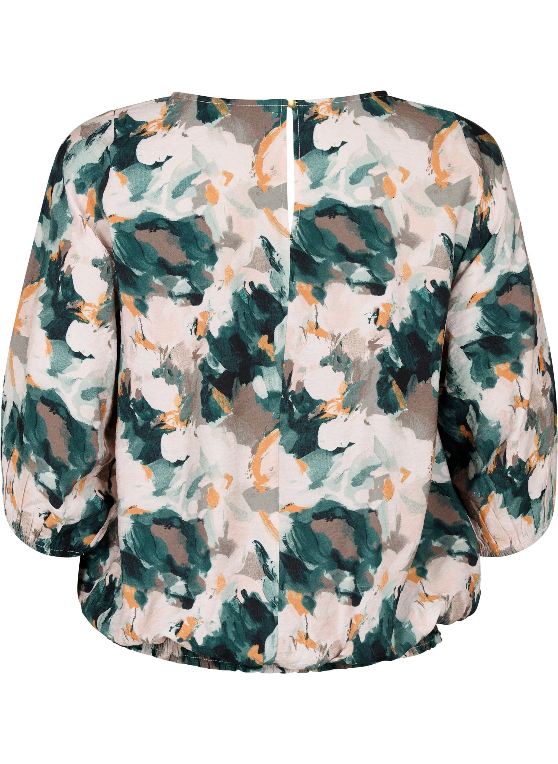 Zizzi Viscose smock blouse met print, Duck Gr. Forest AOP, Packshot image number 1