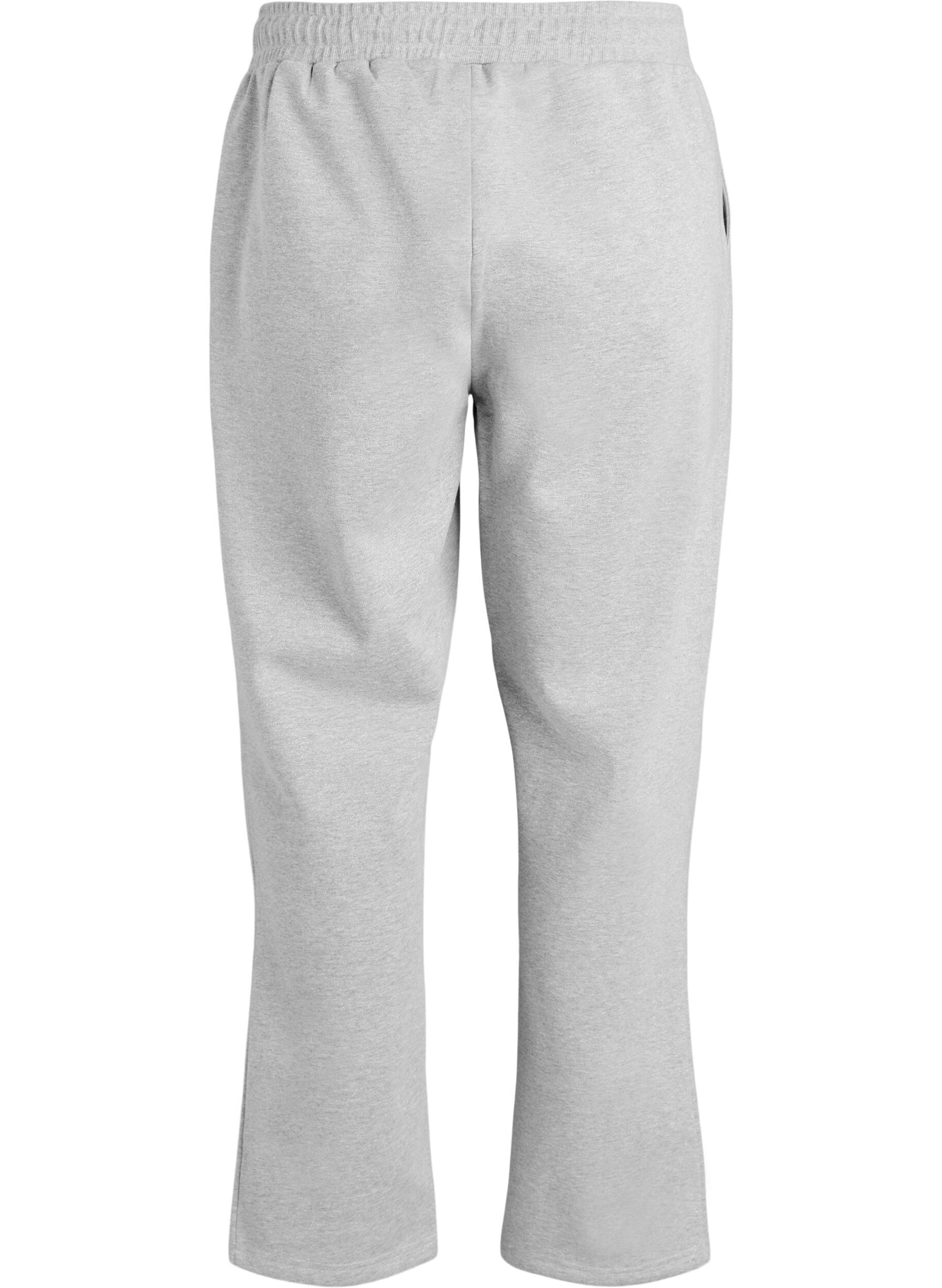 Zizzi Sweatpants met high waist en glitterdraad, Grijs, Packshot image number 1