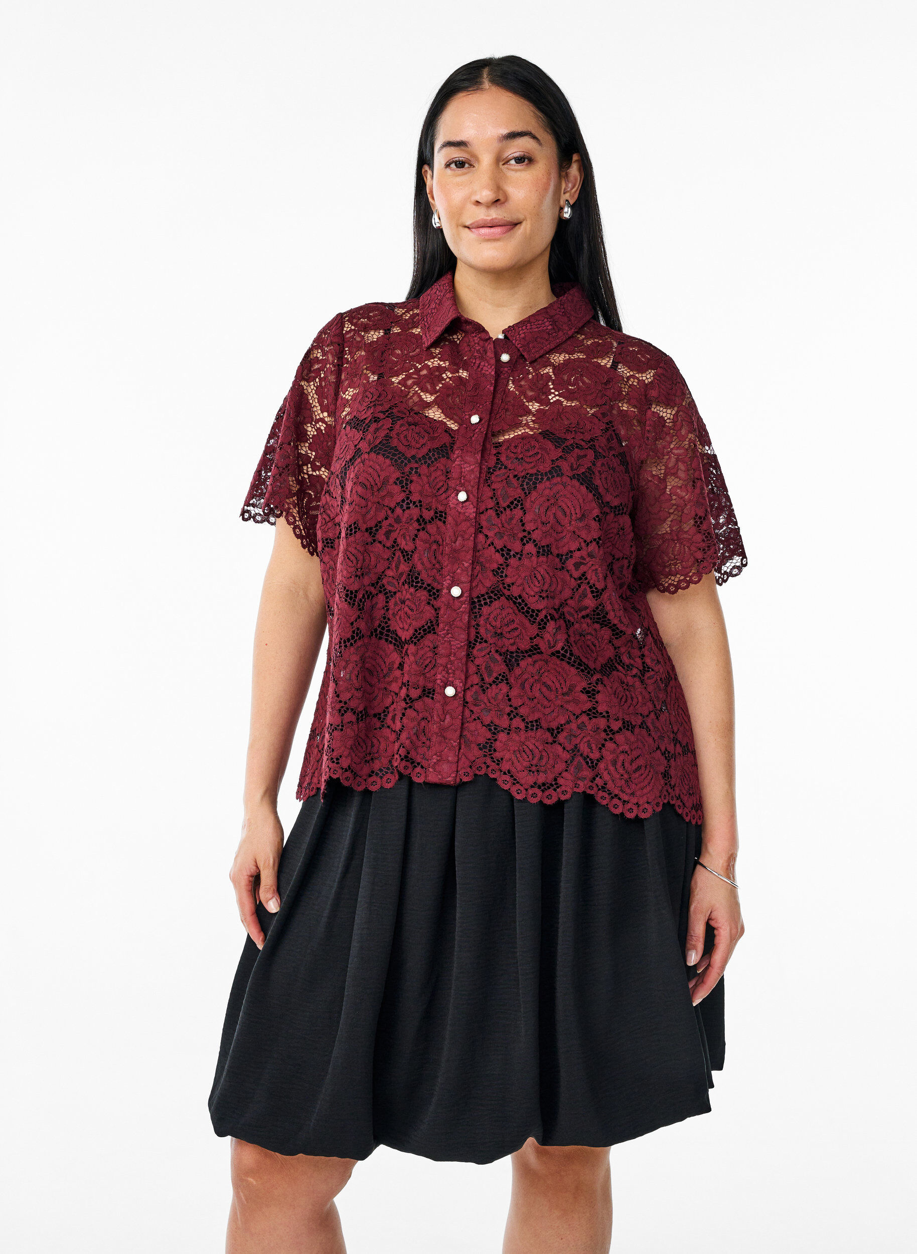 Zizzi Korte ballonrok met een elastische taille, Zwart, Model image number 0