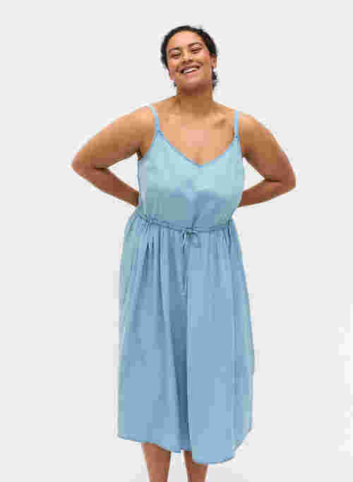 Midi-jurk met smokwerk en verstelbare taille