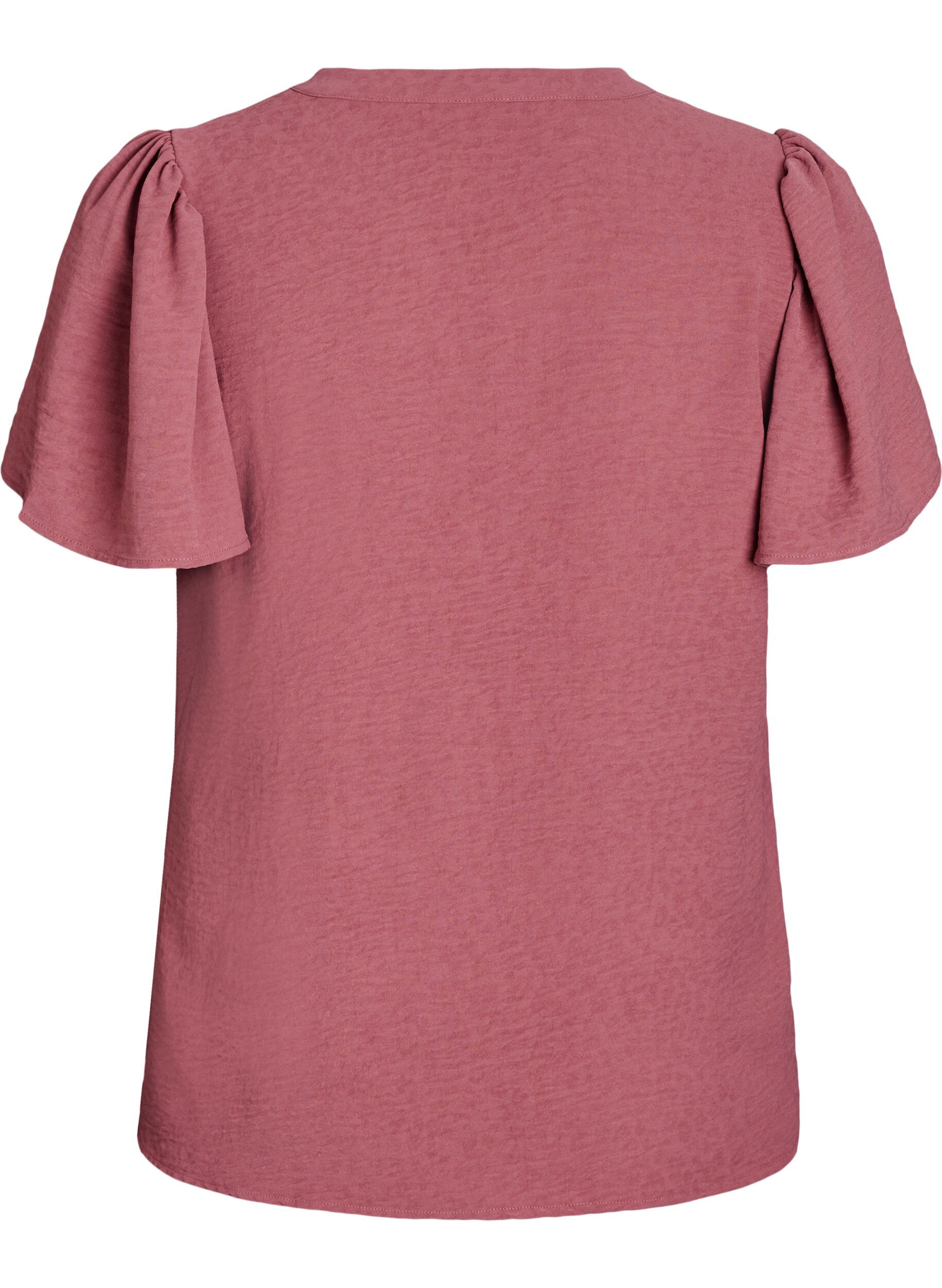 Zizzi Blouse met korte mouwen met ruches en V-hals, Rood, Packshot image number 1