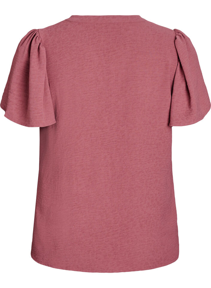 Blouse met korte mouwen met ruches en V-hals, Rood, Packshot image number 1