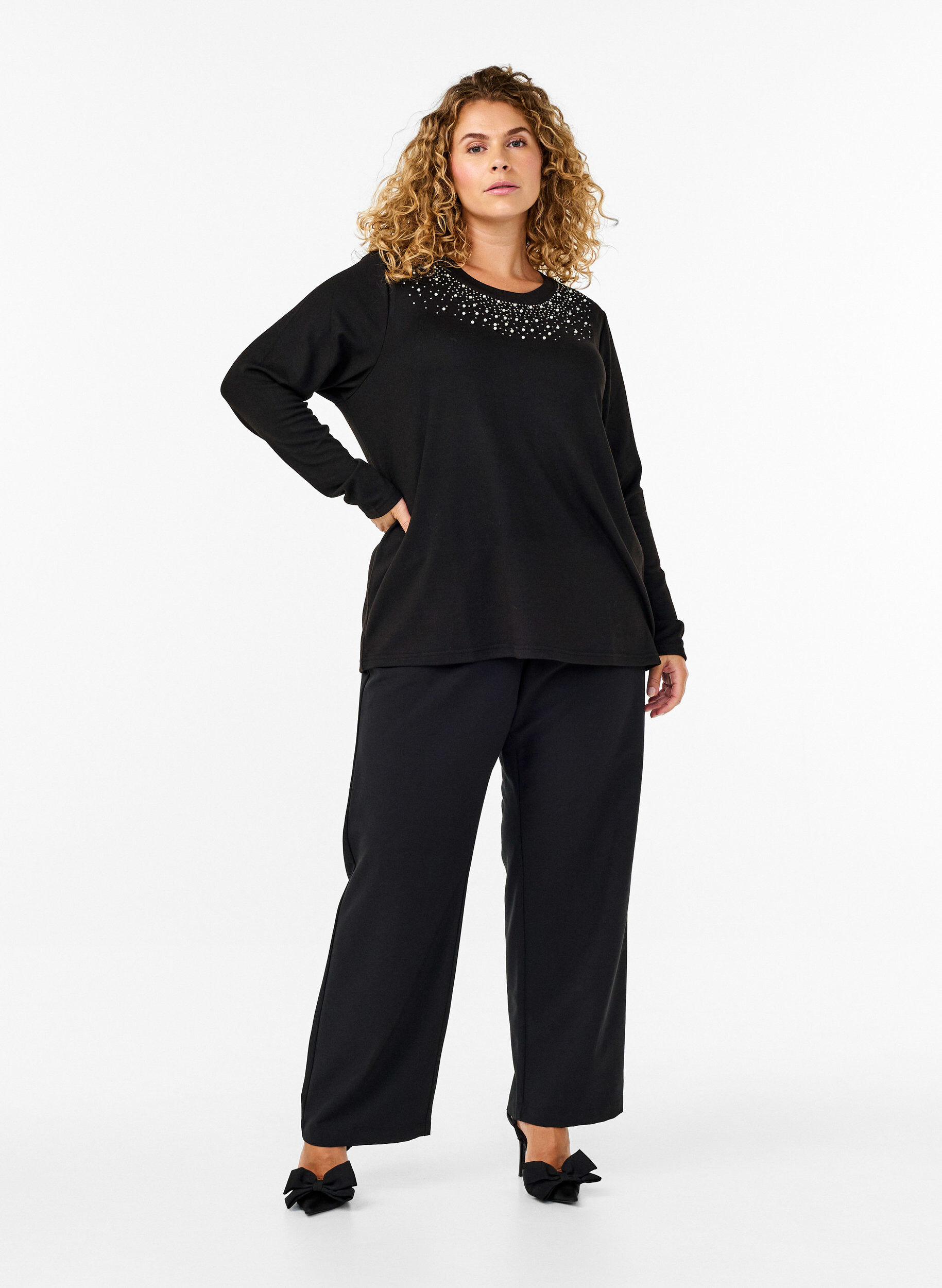 Zizzi Blouse met parelversiering, Black, Model image number 2