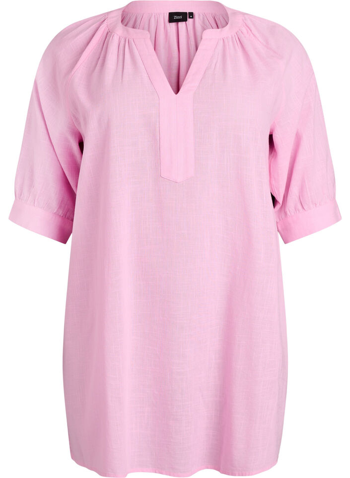 Katoenen tuniek met V-hals, Roze, Packshot image number 0