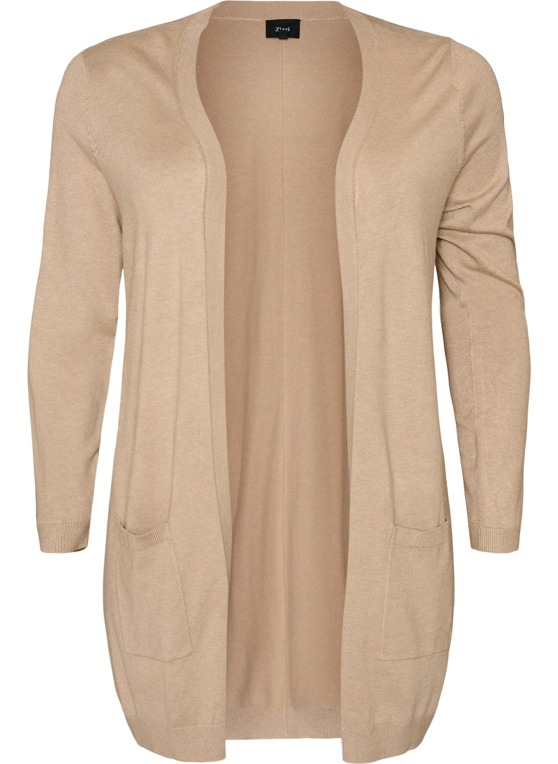 ZizziLang gebreid vest in viscosemix, Beige, Packshot image number 0