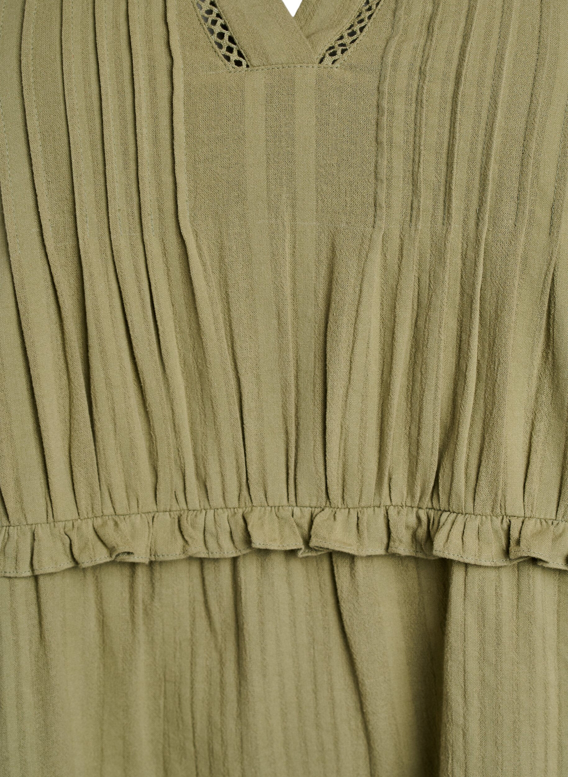 Zizzi Katoenen jurk met 3/4 mouwen en ruches, Groen, Packshot image number 2