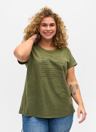 T-shirt met opdruk in biokatoen, Four Leaf CloverText, Model image number 0