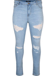 Slim fit jeans met slijtagedetails, Light Blue, Packshot