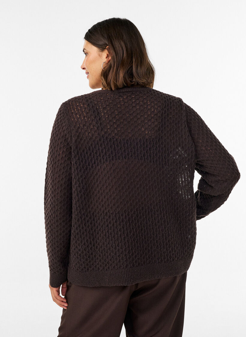 Gebreide blouse met een opengewerkt structuurpatroon, Bruin, Model image number 2