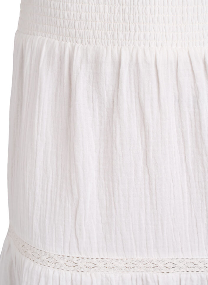 A-line midi skirt in cotton muslin with crochet band, Wit, Packshot image number 2