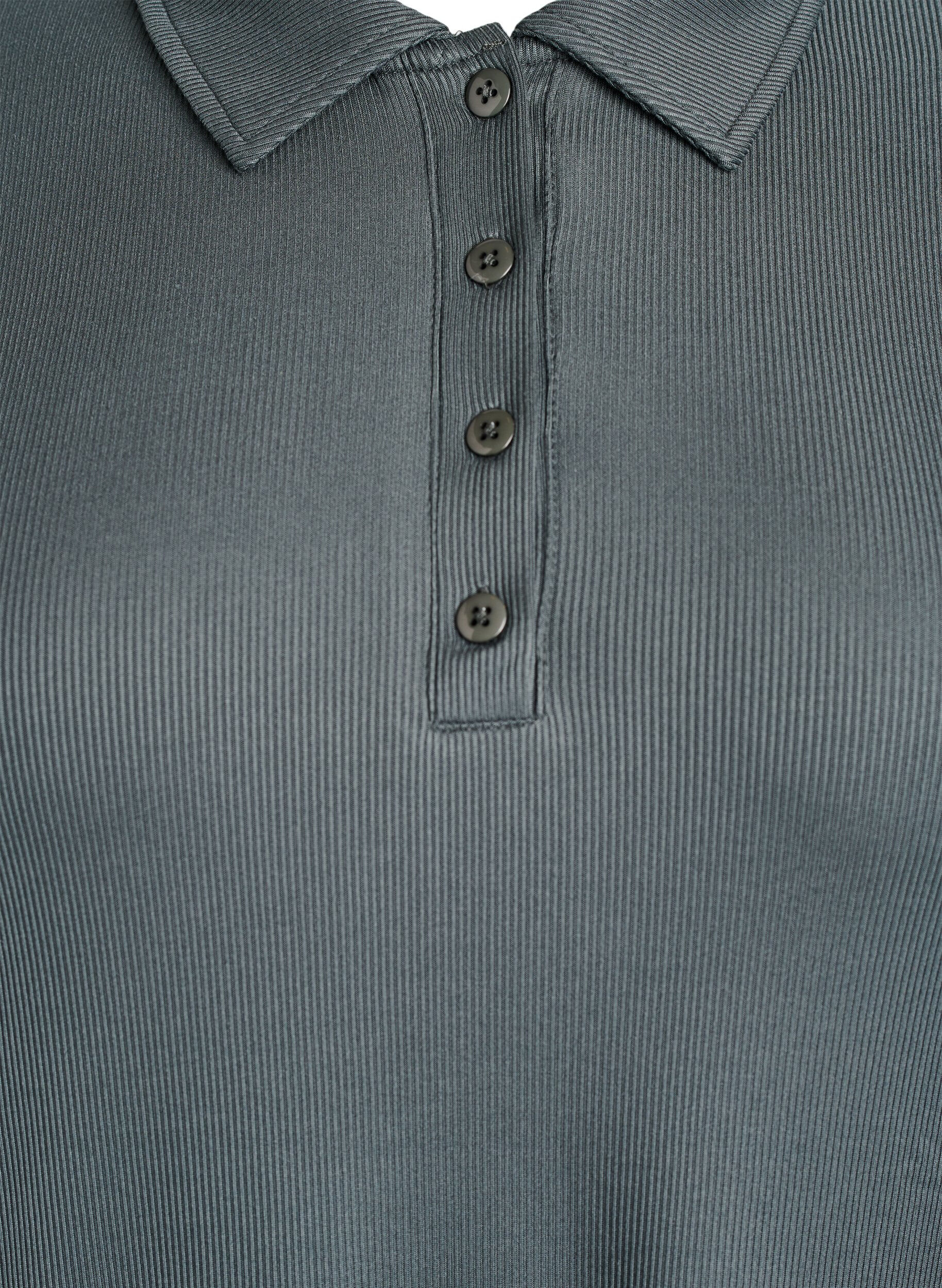 Zizzi Polo in zachte rib met lange mouwen, Groen, Packshot image number 2