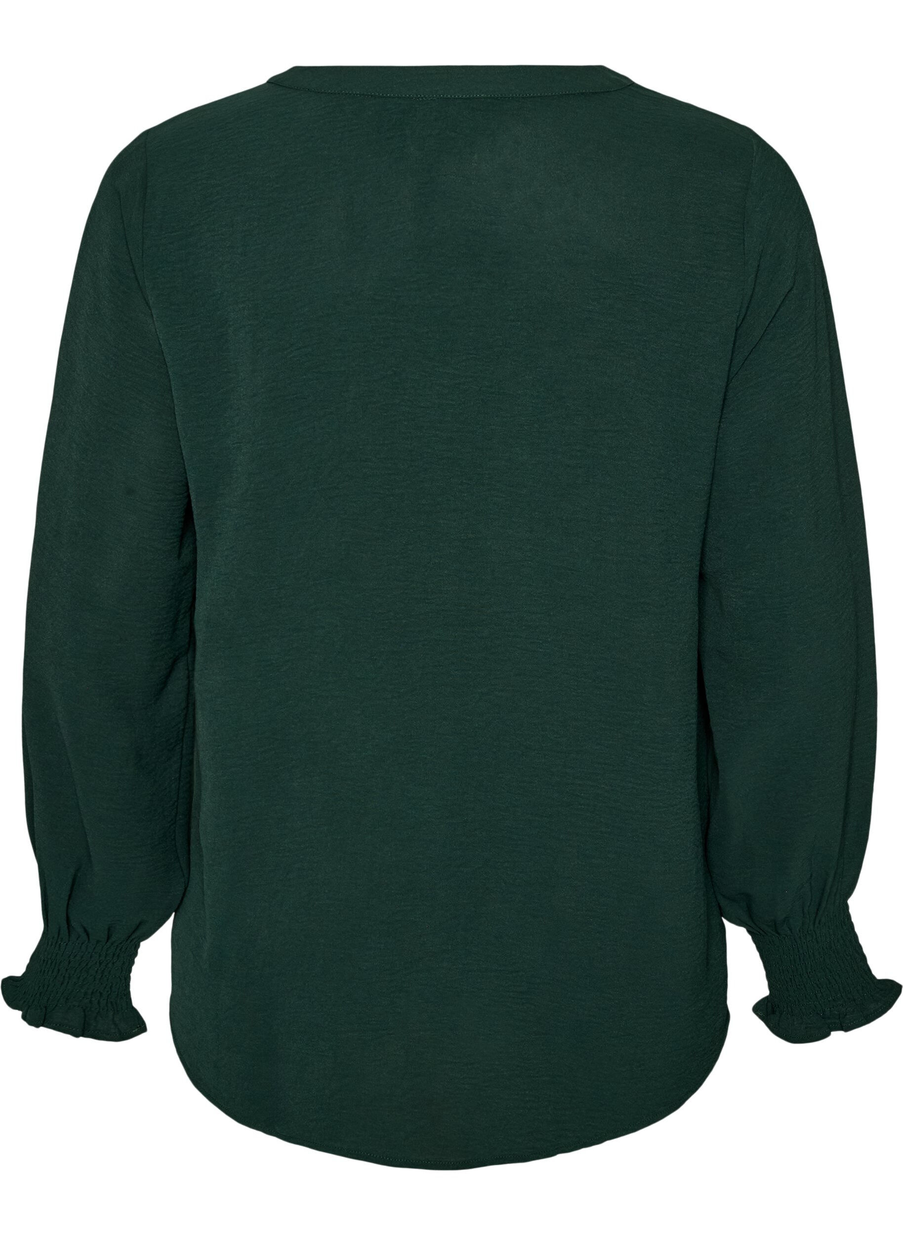 ZizziBlouse met smockmanchetten en V-hals, Groen, Packshot image number 1