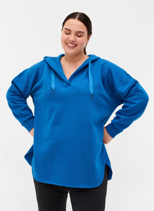 Sweatshirt met capuchon en split, Daphne Blue, Model image number 0