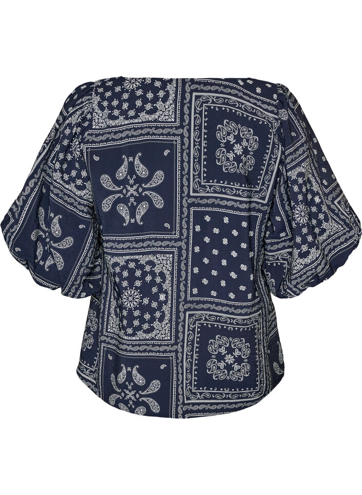 Viscose blouse met paisleymotief en ballonnenmouwen, Blauw, Packshot image number 1