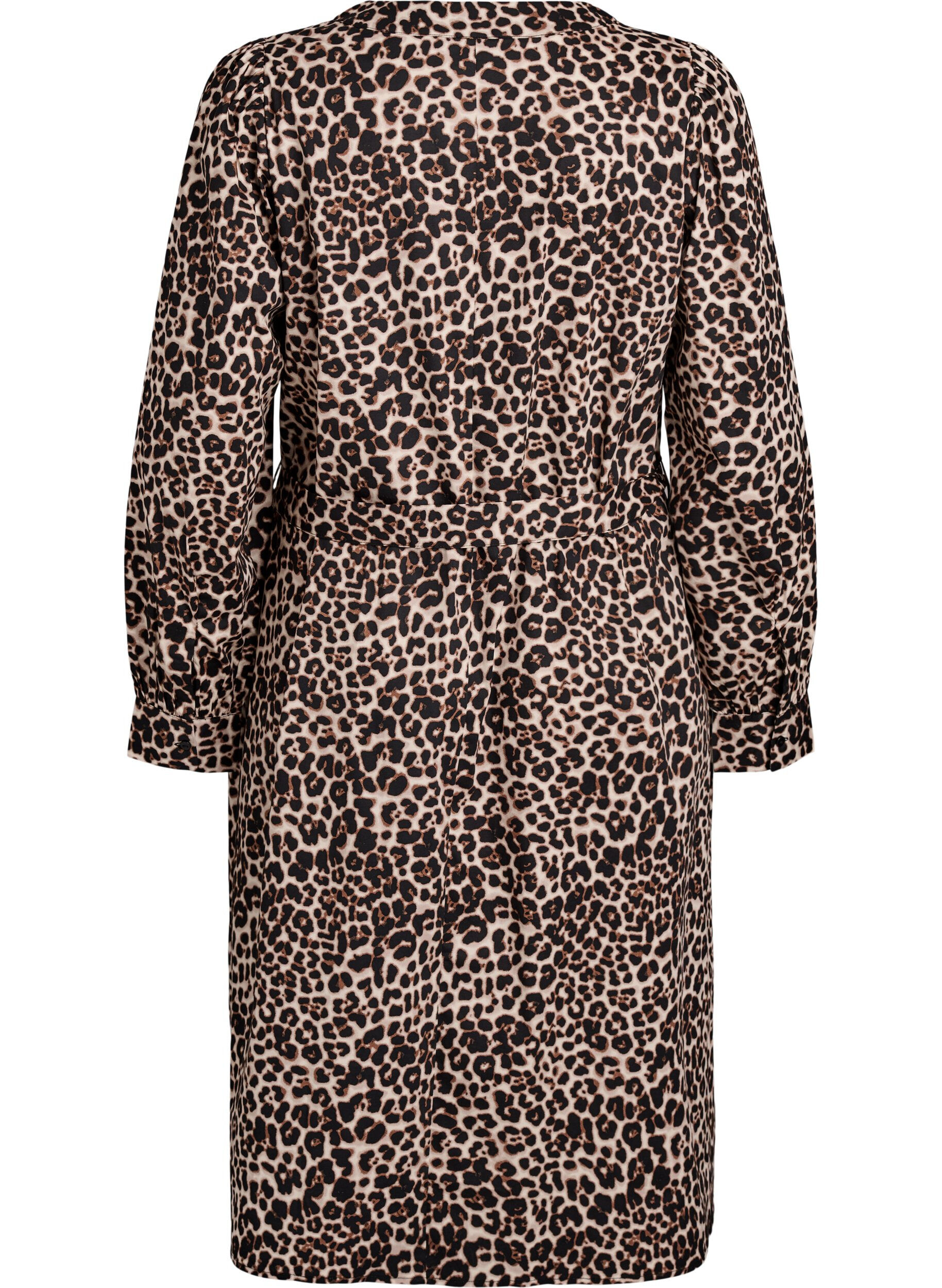 Zizzi Jurk in biologisch katoen met strikceintuur, Bruin, Packshot image number 1