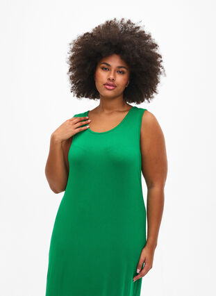 Mouwloze, geribde jurk van viscose, Jolly Green, Model image number 2