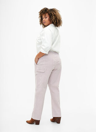 Gestreepte cargo jeans met rechte pasvorm, Rose White Stripe, Model image number 1